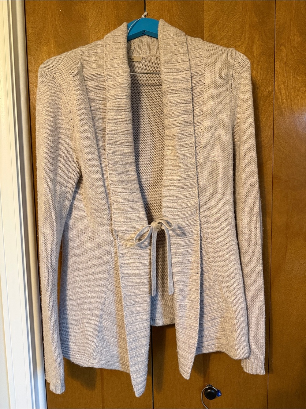 RW&CO. Cream Open-Front Shawl Collar Cardigan with Tie